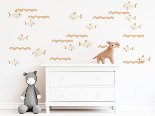 Fish Wall Stickers, Neutral Nursery Decor, Under the Sea Wall Decals, Ocean Kids Room Decor, Peel and Stick Boho Nursery Wall Art