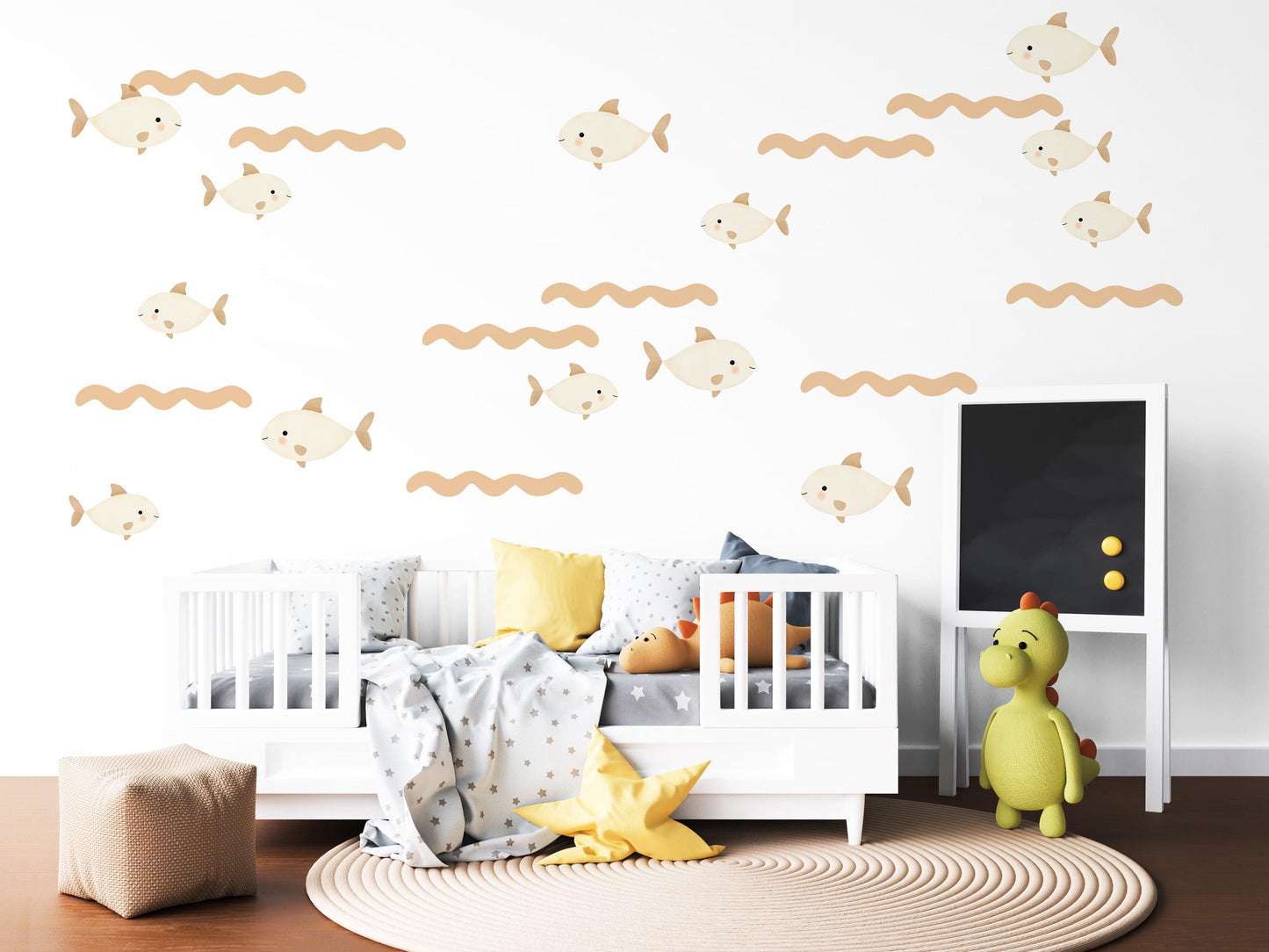 Fish Wall Stickers, Neutral Nursery Decor, Under the Sea Wall Decals, Ocean Kids Room Decor, Peel and Stick Boho Nursery Wall Art