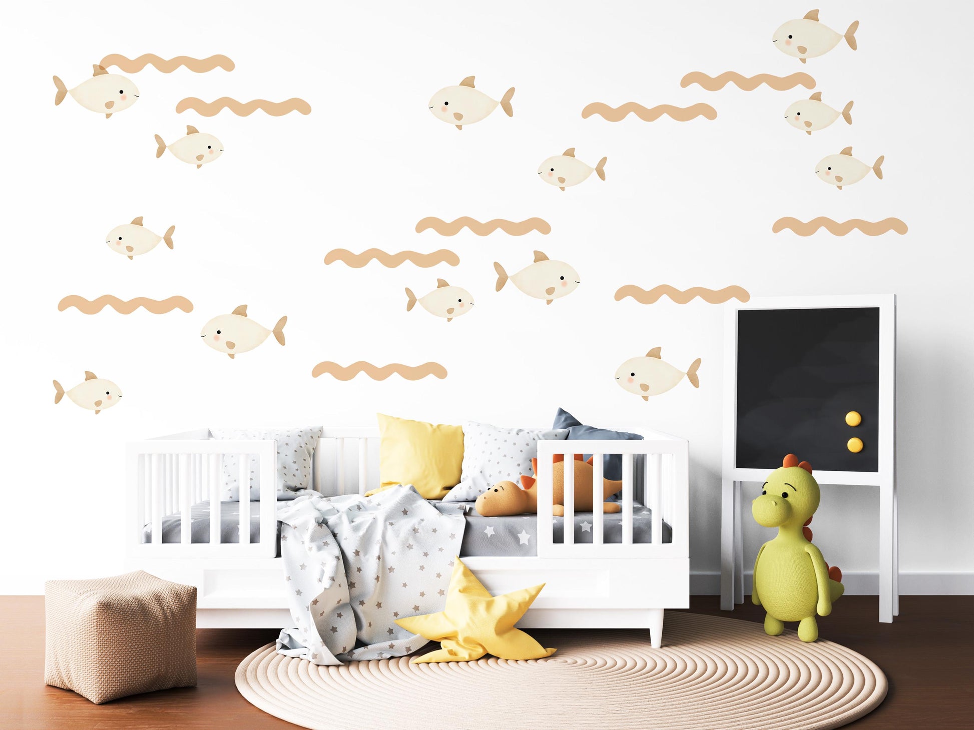 Fish Wall Stickers, Neutral Nursery Decor, Under the Sea Wall Decals, Ocean Kids Room Decor, Peel and Stick Boho Nursery Wall Art