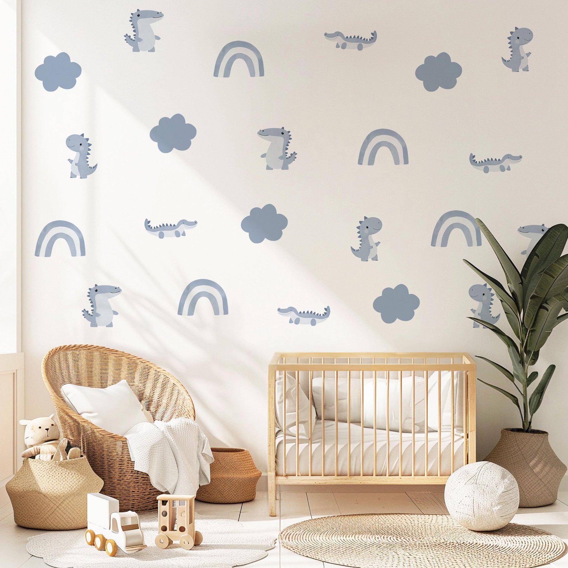 Dinosaur Wall Stickers, Blue Boy Nursery Decor, Dino Rainbow Kids Room Wall Decals, Neutral Baby Room Decor, Peel and Stick Wall Art