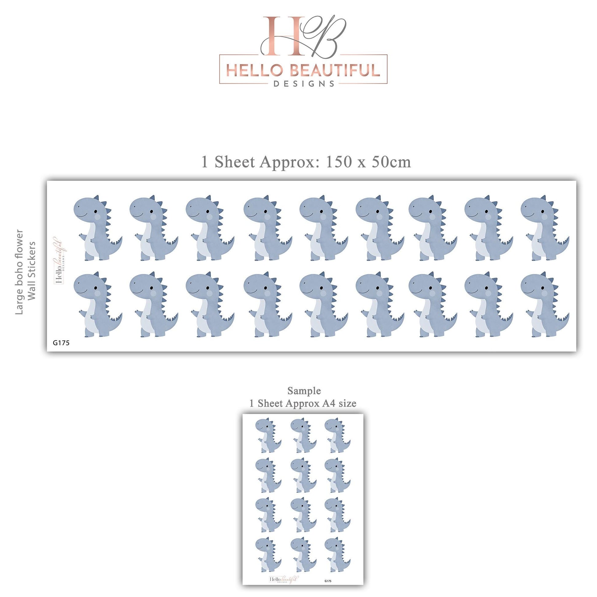 Dinosaur Wall Stickers, T Rex Boy Nursery Decor, Blue Dino Kids Room Wall Decals, Neutral Baby Room Decor, Peel and Stick Wall Art Set