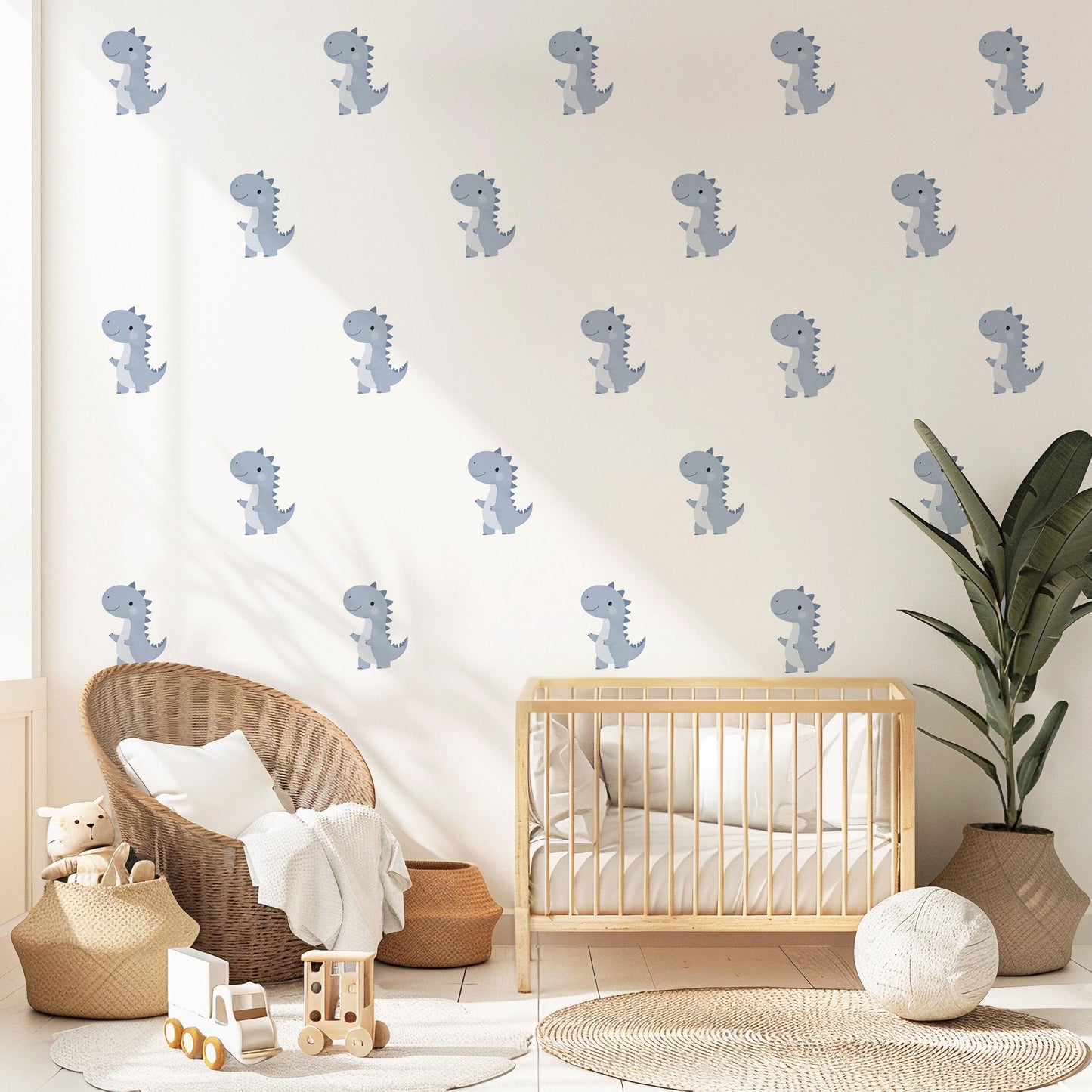 Dinosaur Wall Stickers, T Rex Boy Nursery Decor, Blue Dino Kids Room Wall Decals, Neutral Baby Room Decor, Peel and Stick Wall Art Set
