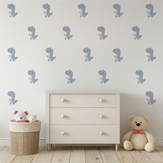 Dinosaur Wall Stickers, T Rex Boy Nursery Decor, Blue Dino Kids Room Wall Decals, Neutral Baby Room Decor, Peel and Stick Wall Art Set