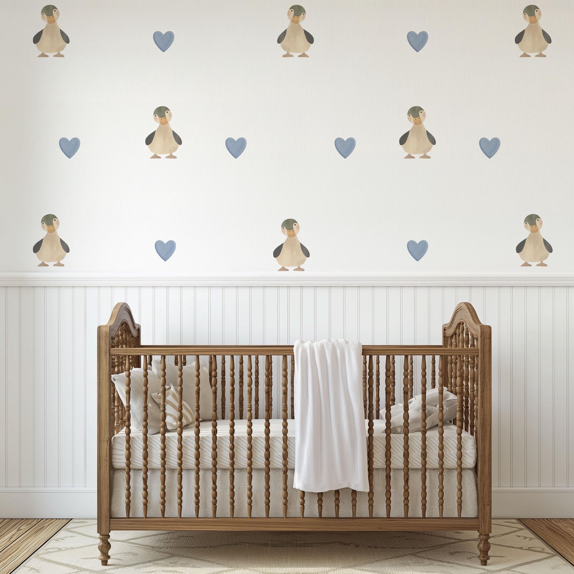 Duck Wall Stickers, Neutral Blue Nursery Decor, Duckling Heart Kids Room Wall Decals, Baby Boy Room Decor, Peel and Stick Wall Art