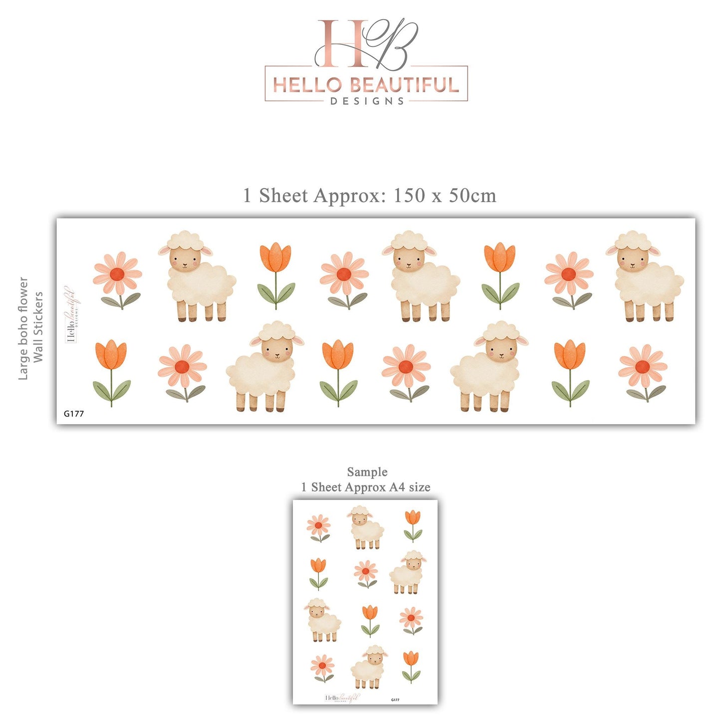 Sheep Wall Stickers, Neutral Floral Nursery Decor, Lamb Daisy Kids Room Wall Decals, Farm Baby Room Decor, Peel and Stick Wall Art