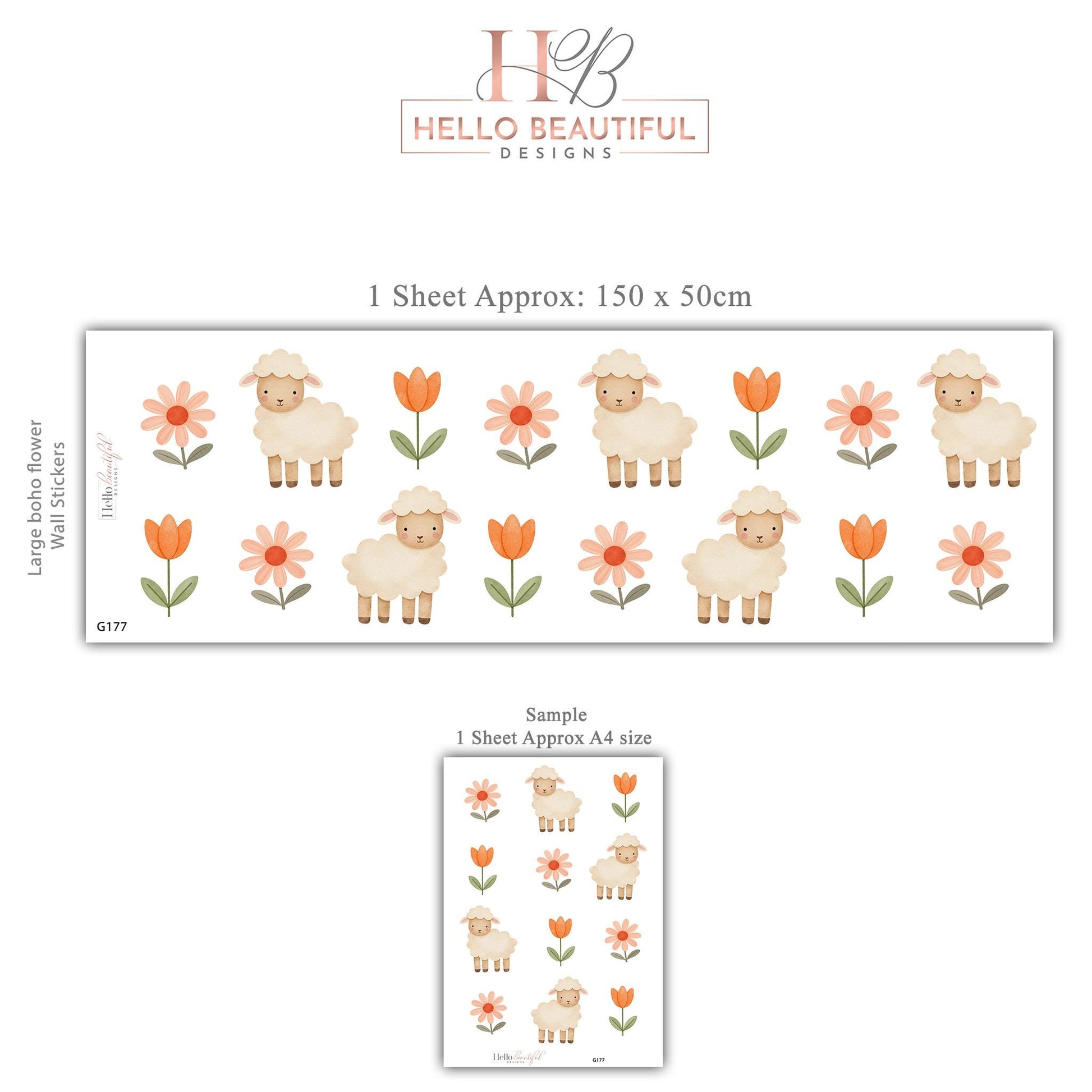 Sheep Wall Stickers, Neutral Floral Nursery Decor, Lamb Daisy Kids Room Wall Decals, Farm Baby Room Decor, Peel and Stick Wall Art