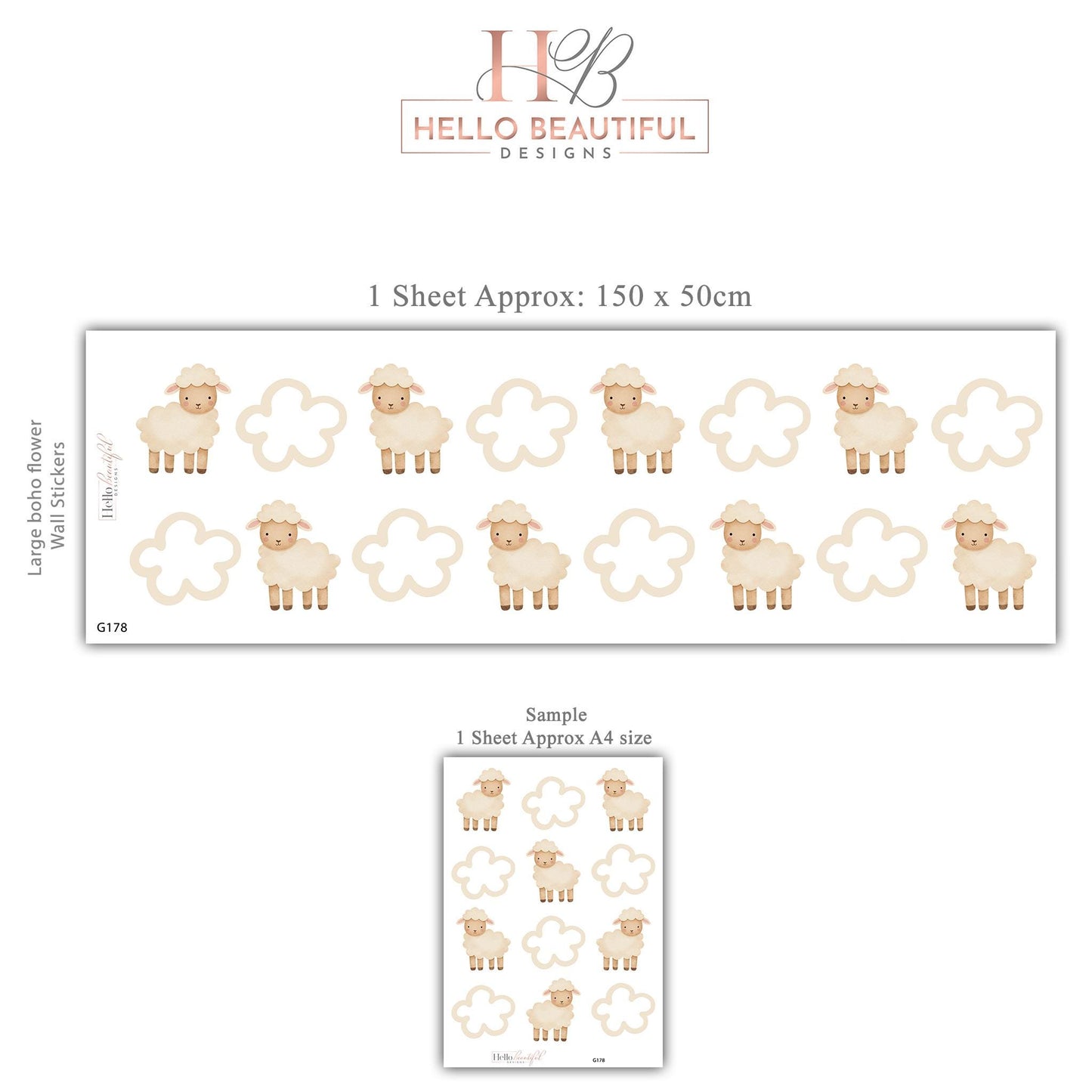 Sheep Wall Stickers, Neutral Cloud Nursery Decor, Counting Sheep Kids Room Wall Decals, Baby Room Decor, Peel and Stick Wall Art