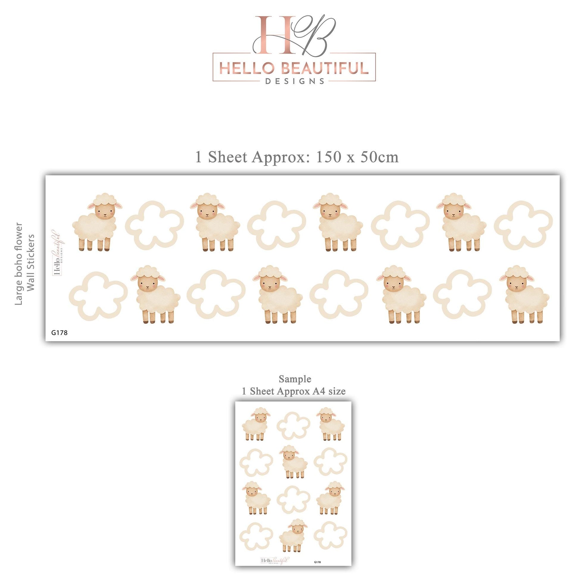 Sheep Wall Stickers, Neutral Cloud Nursery Decor, Counting Sheep Kids Room Wall Decals, Baby Room Decor, Peel and Stick Wall Art