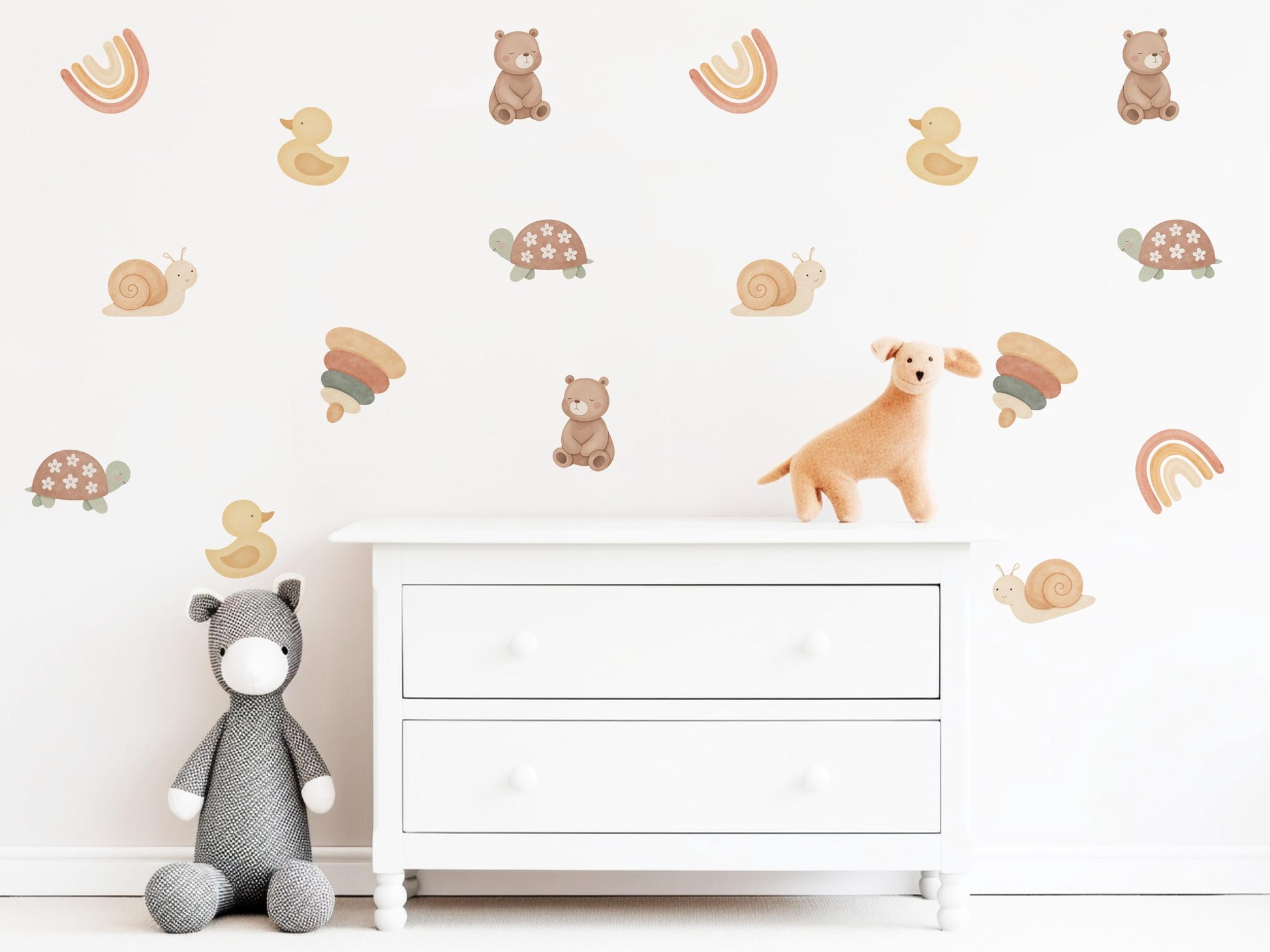 Animal Wall Stickers, Woodland Nursery Decor, Bear Duck Turtle Kids Room Wall Decals, Neutral Baby Room Decor, Peel and Stick Wall Art