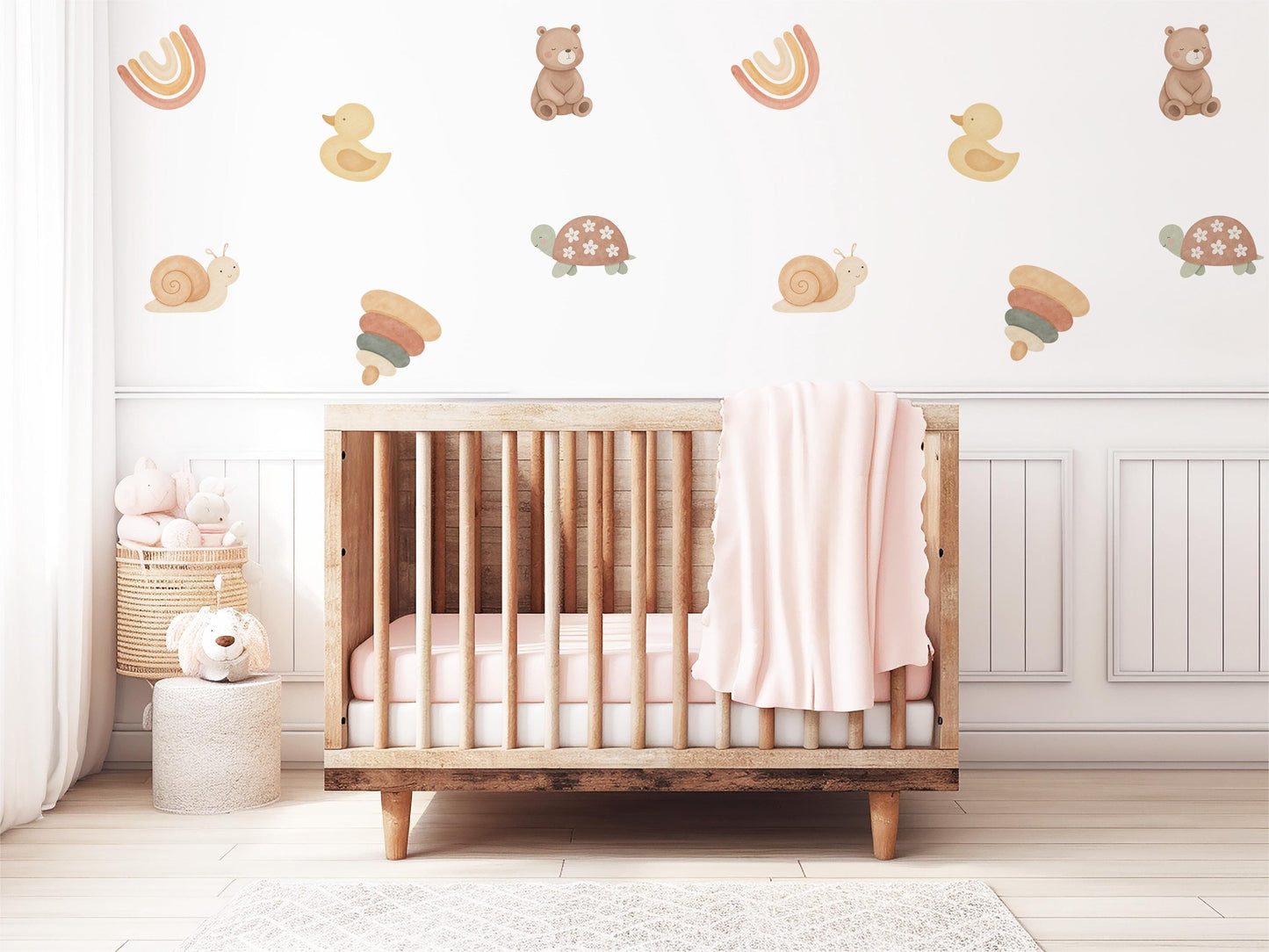 Animal Wall Stickers, Woodland Nursery Decor, Bear Duck Turtle Kids Room Wall Decals, Neutral Baby Room Decor, Peel and Stick Wall Art