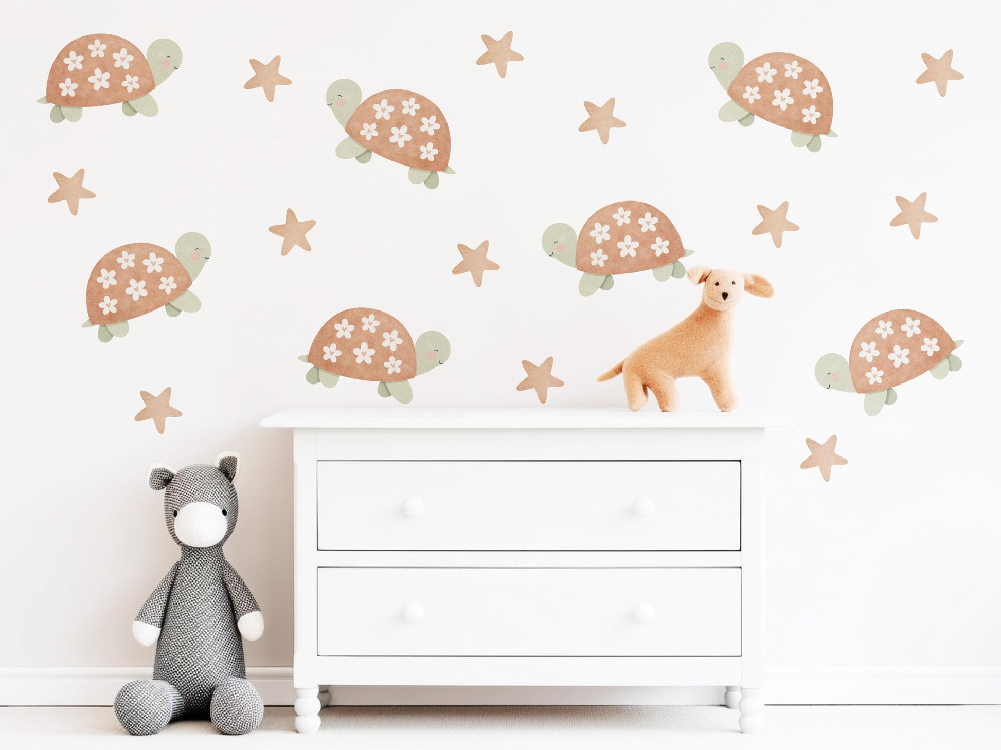 Turtle Wall Stickers, Boho Neutral Nursery Decor, Tortoise Star Kids Room Wall Decals, Animal Baby Room Decor, Peel and Stick Wall Art