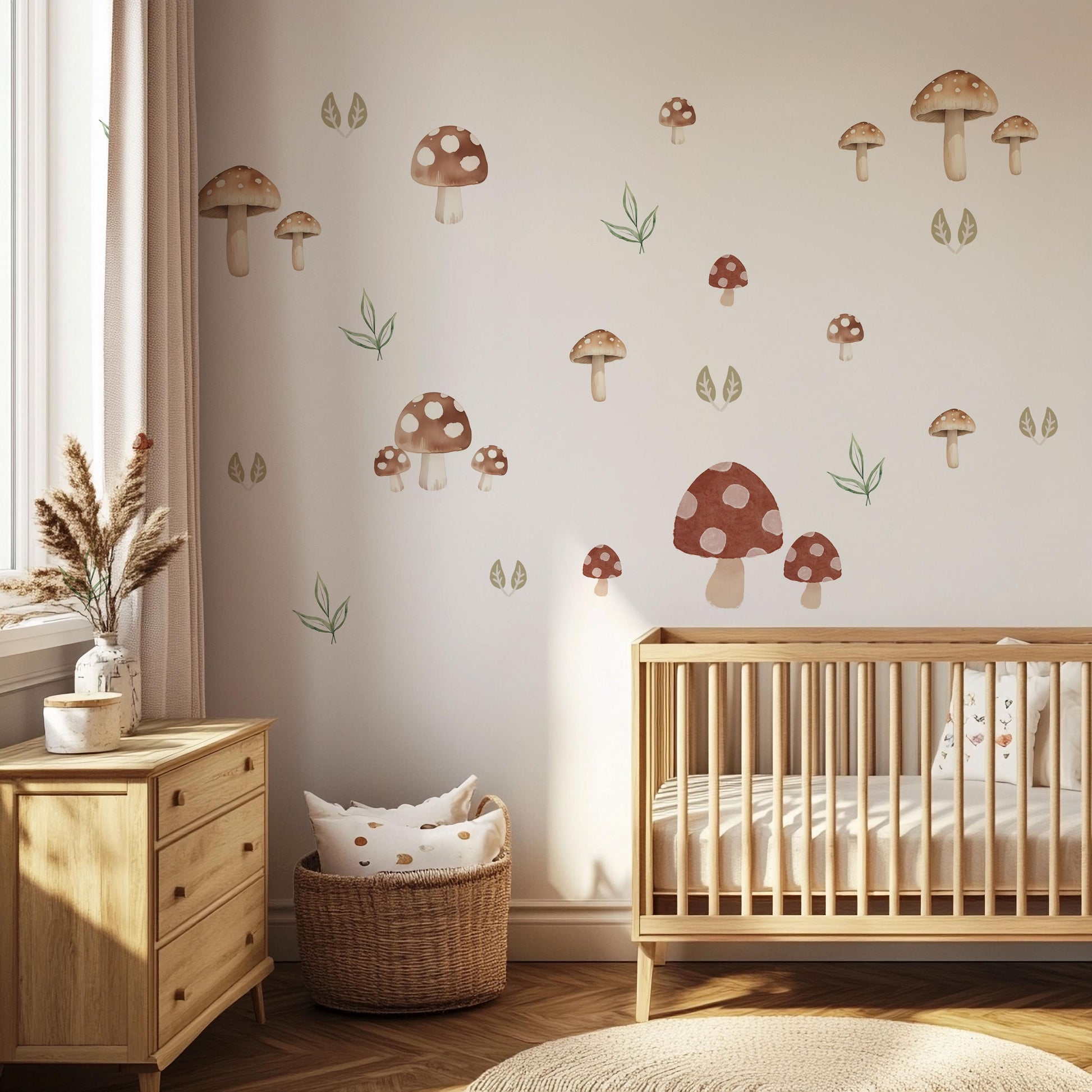 Toadstool Wall Stickers, Autumn Forest Nursery Decor, Neutral Kids Room Wall Decals, Peel and Stick Woodland Mushroom Art