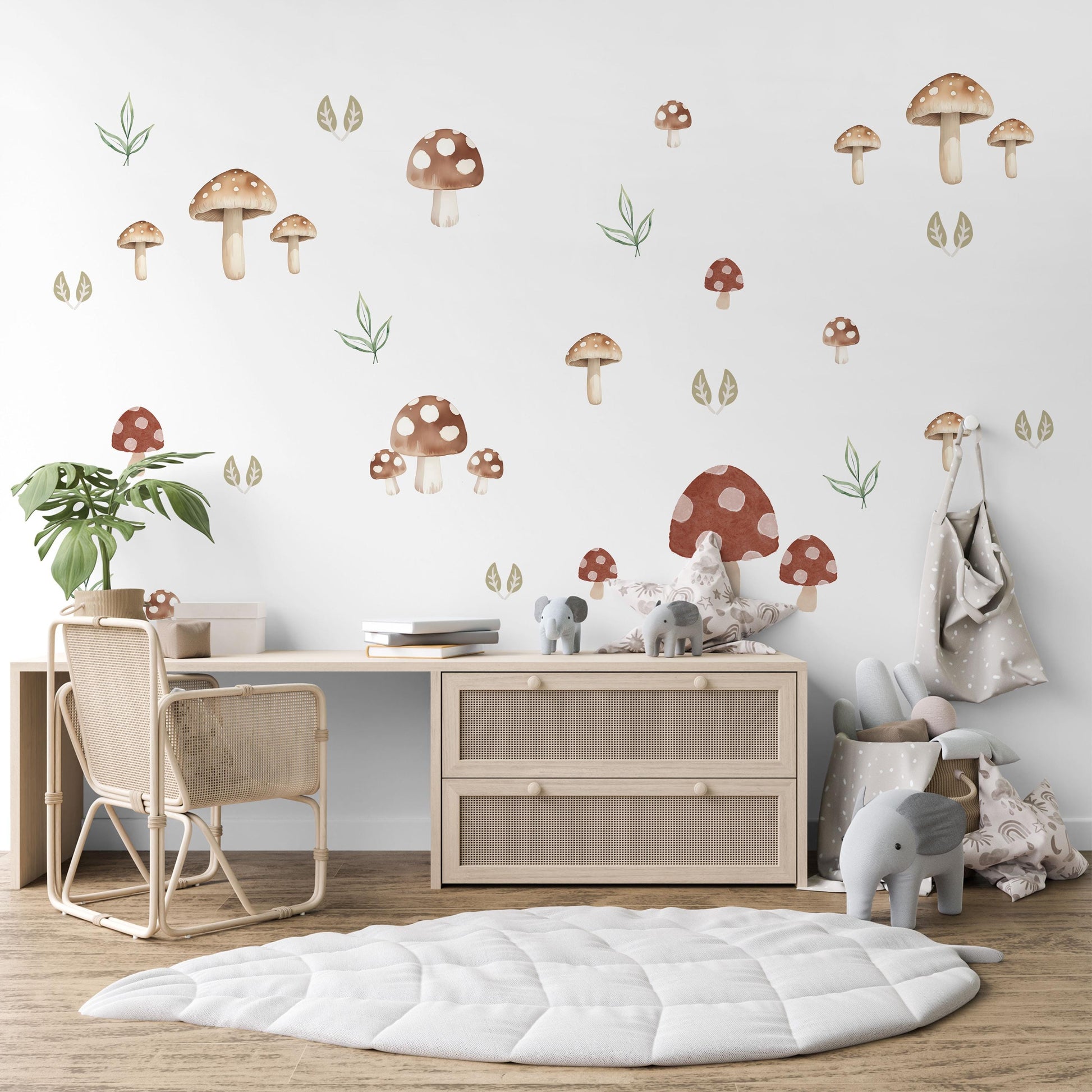 Toadstool Wall Stickers, Autumn Forest Nursery Decor, Neutral Kids Room Wall Decals, Peel and Stick Woodland Mushroom Art