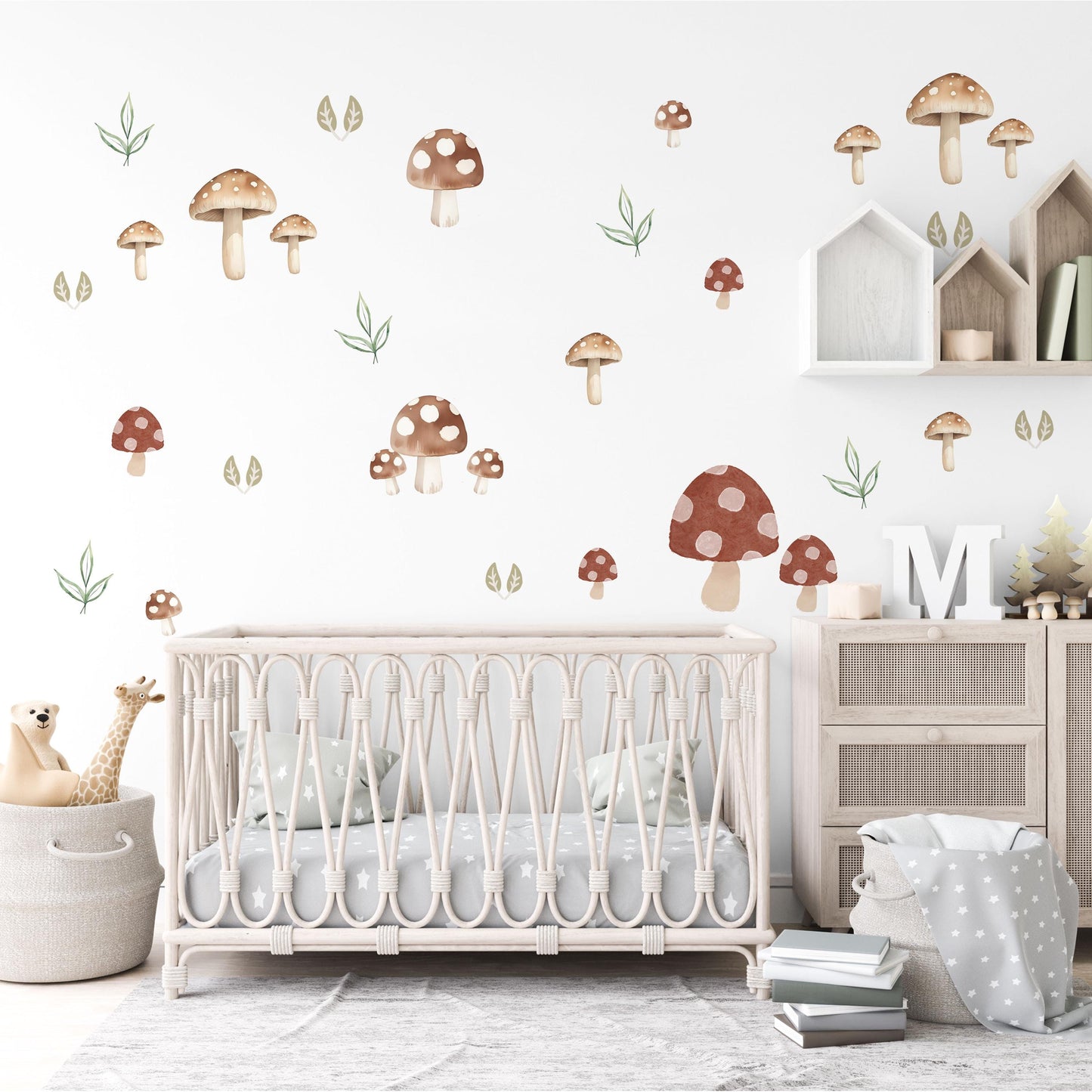Toadstool Wall Stickers, Autumn Forest Nursery Decor, Neutral Kids Room Wall Decals, Peel and Stick Woodland Mushroom Art