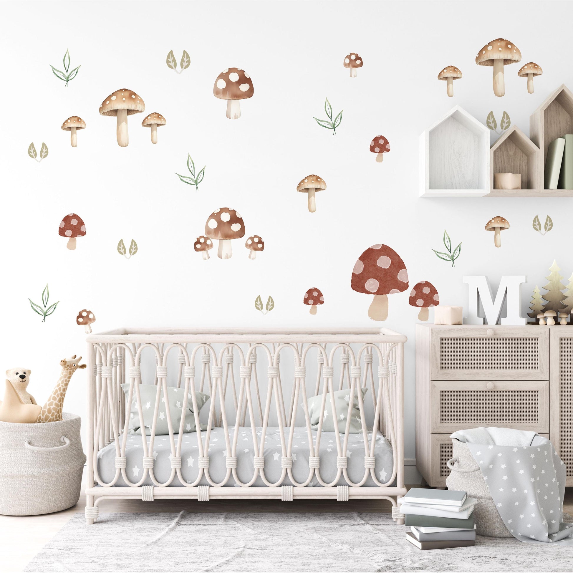Toadstool Wall Stickers, Autumn Forest Nursery Decor, Neutral Kids Room Wall Decals, Peel and Stick Woodland Mushroom Art