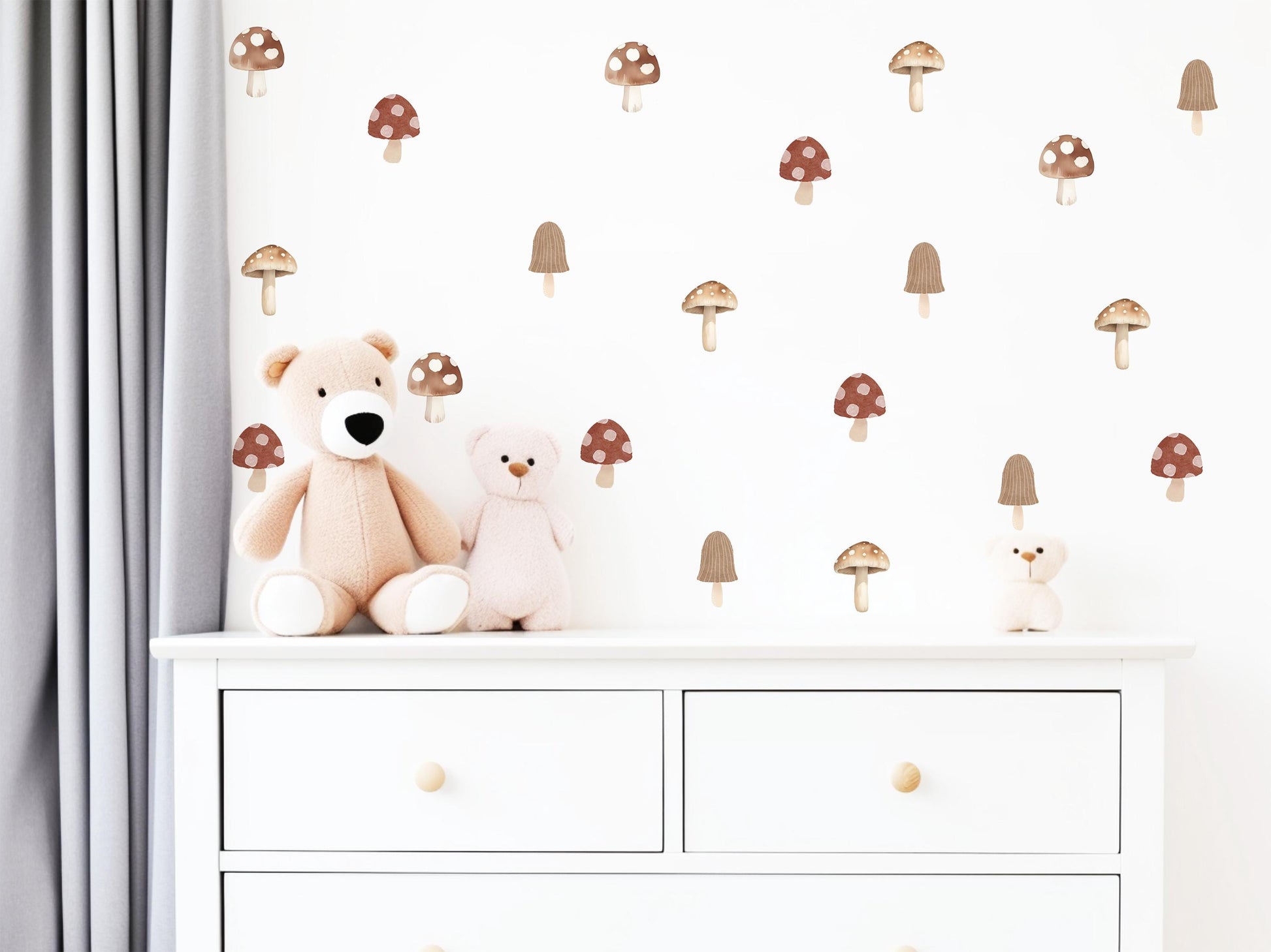 Mushroom Wallpaper Wall Stickers, Ditsy Toadstool Pattern Nursery Decor, Neutral Kids Room Decals, Peel and Stick Wall Art