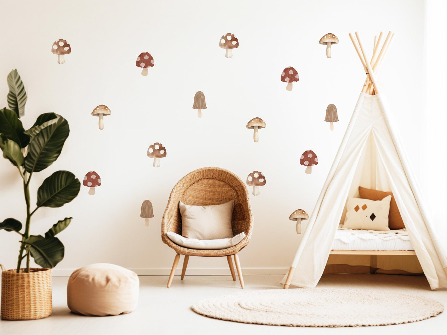 Mushroom Wallpaper Wall Stickers, Ditsy Toadstool Pattern Nursery Decor, Neutral Kids Room Decals, Peel and Stick Wall Art
