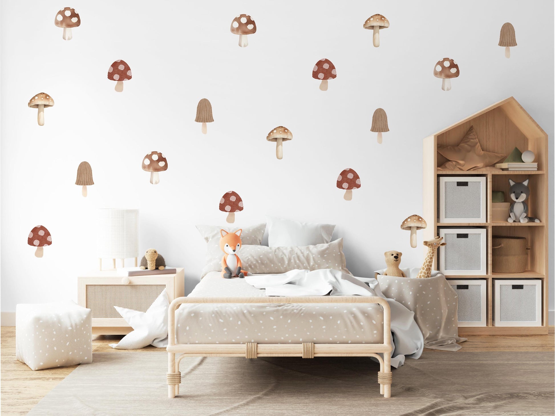 Mushroom Wallpaper Wall Stickers, Ditsy Toadstool Pattern Nursery Decor, Neutral Kids Room Decals, Peel and Stick Wall Art
