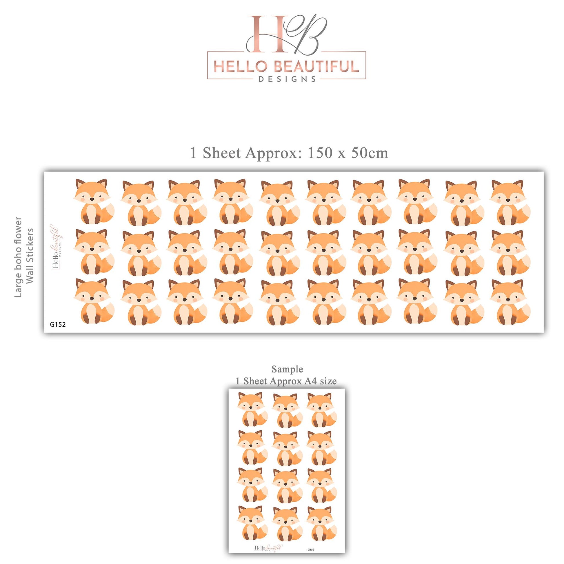 Fox Wall Stickers, Woodland Nursery Decor, Neutral Kids Room Wall Decals, Peel and Stick Baby Boy Nursery Wall Art