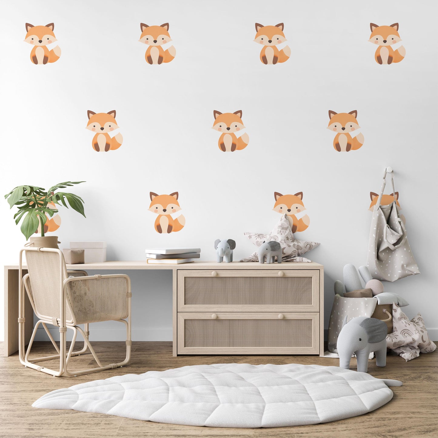 Fox Wall Stickers, Woodland Nursery Decor, Neutral Kids Room Wall Decals, Peel and Stick Baby Boy Nursery Wall Art