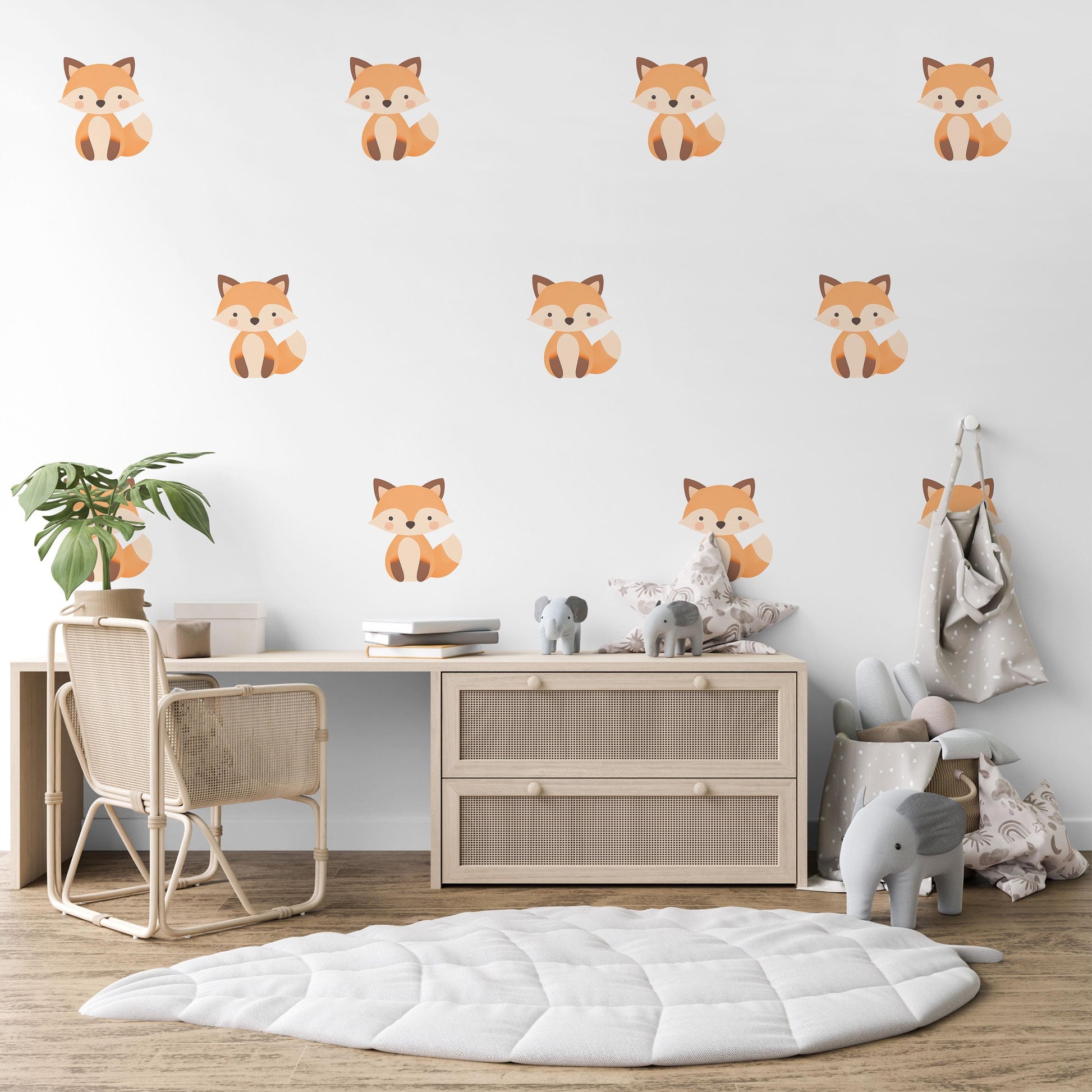 Fox Wall Stickers, Woodland Nursery Decor, Neutral Kids Room Wall Decals, Peel and Stick Baby Boy Nursery Wall Art