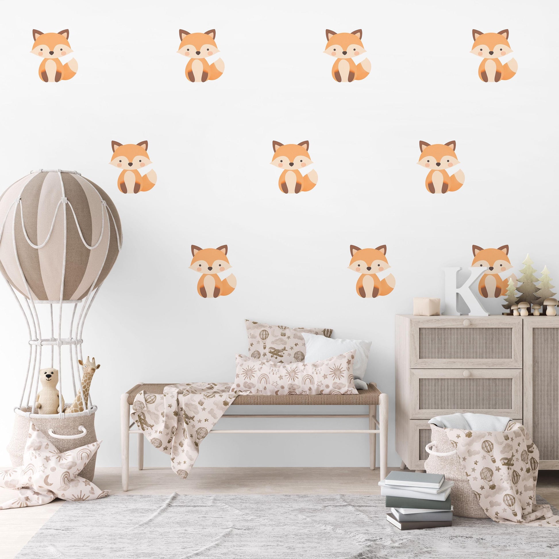 Fox Wall Stickers, Woodland Nursery Decor, Neutral Kids Room Wall Decals, Peel and Stick Baby Boy Nursery Wall Art