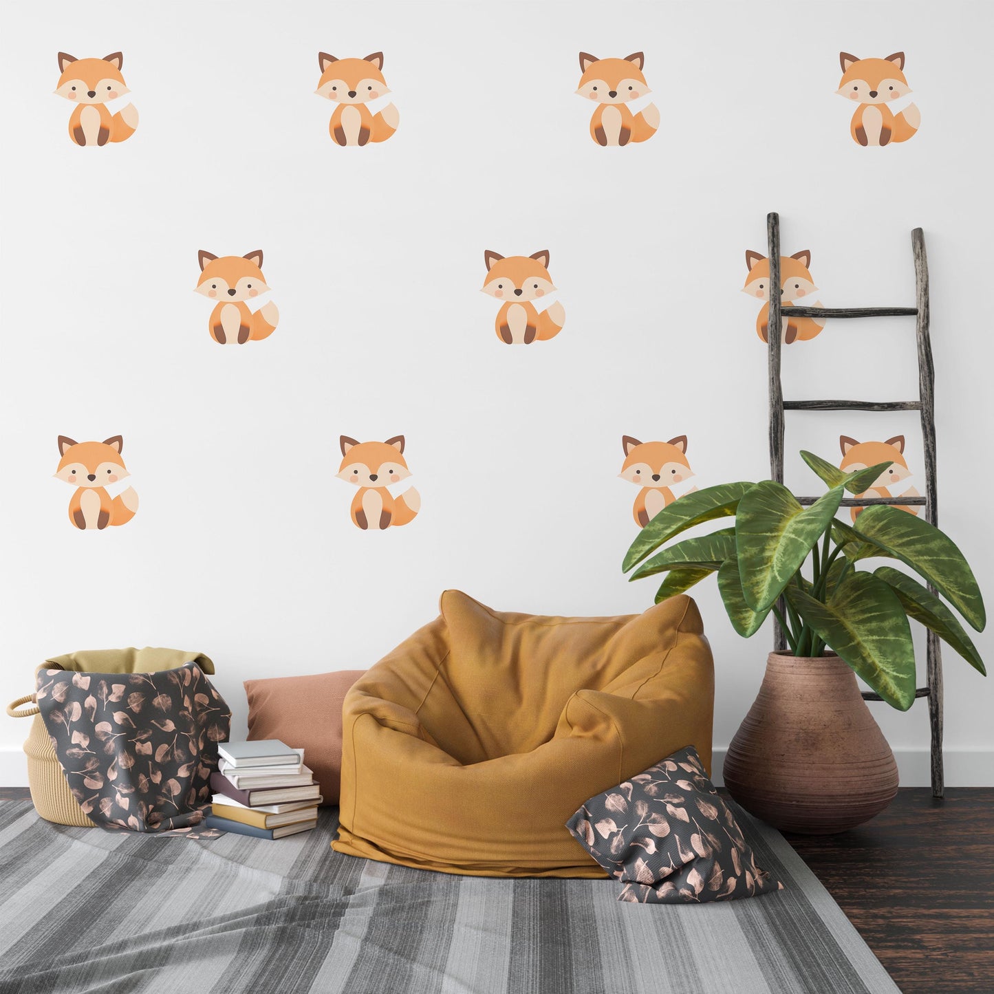 Fox Wall Stickers, Woodland Nursery Decor, Neutral Kids Room Wall Decals, Peel and Stick Baby Boy Nursery Wall Art