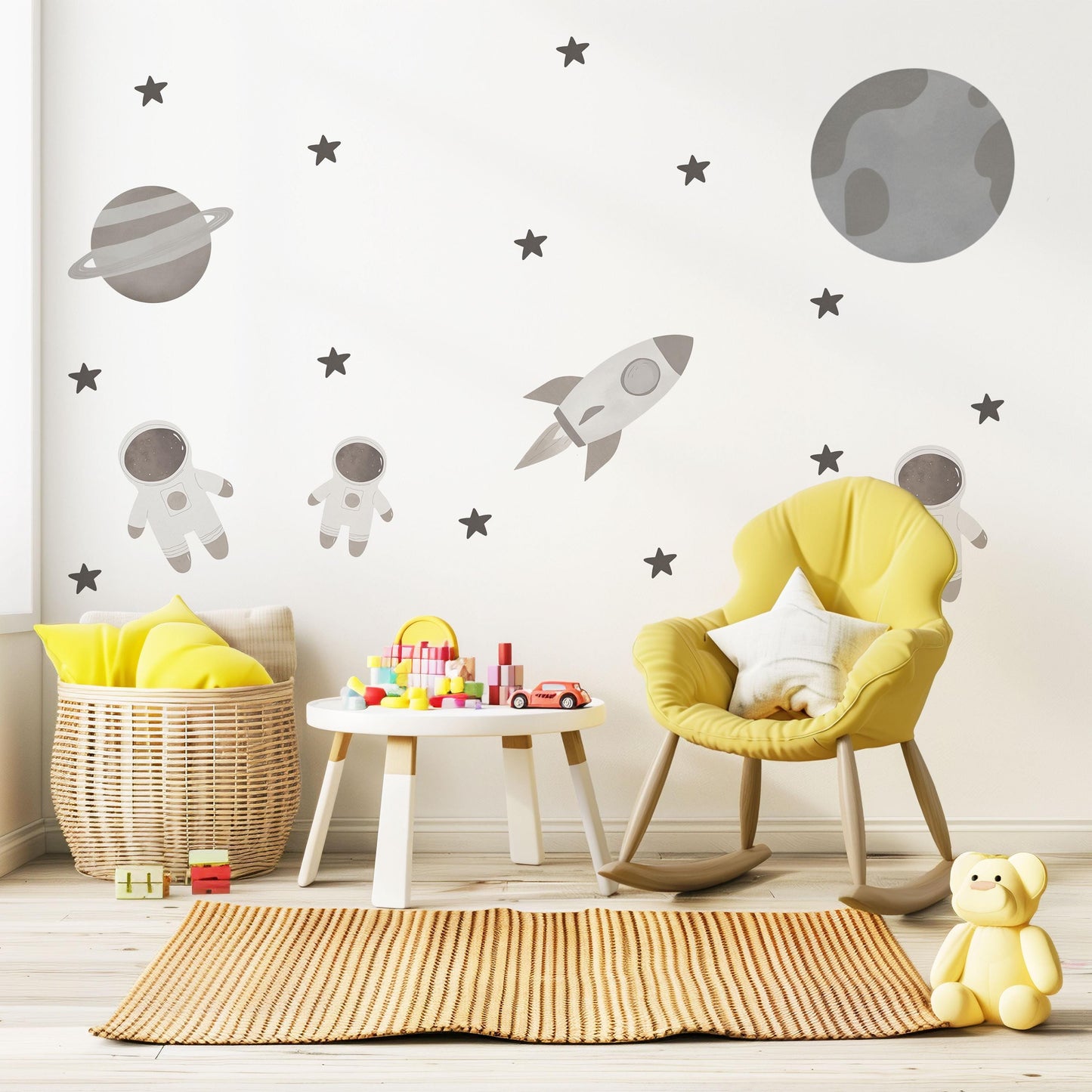 Astronaut Wall Stickers, Neutral Space Nursery Decor, Rocket & Planet Wall Decals, Peel and Stick Boy Nursery Wall Art