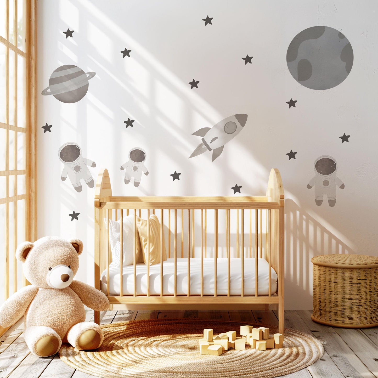 Astronaut Wall Stickers, Neutral Space Nursery Decor, Rocket & Planet Wall Decals, Peel and Stick Boy Nursery Wall Art