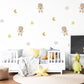 Teddy Bear Astronaut Wall Stickers, Sleepy Bear Nursery Decor, Moon and Stars Wall Decals, Peel and Stick Neutral Kids Room Art