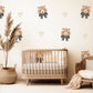Bear Bow Wall Stickers, Teddy Bear Nursery Decor, Heart Wall Decals, Peel and Stick Neutral Baby Room Wall Art