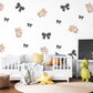 Bear Wall Stickers, Girl Nursery Decor, Bow and Flower Wall Decals, Peel and Stick Baby Girl Room Wall Art
