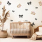 Bear Wall Stickers, Girl Nursery Decor, Bow and Flower Wall Decals, Peel and Stick Baby Girl Room Wall Art