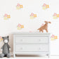 Retro Flower Wall Stickers, 70s Floral Nursery Decor, Pink Yellow Wall Decals, Peel and Stick Kids Room Wall Art