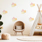 Retro Flower Wall Stickers, 70s Floral Nursery Decor, Pink Yellow Wall Decals, Peel and Stick Kids Room Wall Art