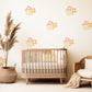 Retro Flower Wall Stickers, 70s Floral Nursery Decor, Pink Yellow Wall Decals, Peel and Stick Kids Room Wall Art