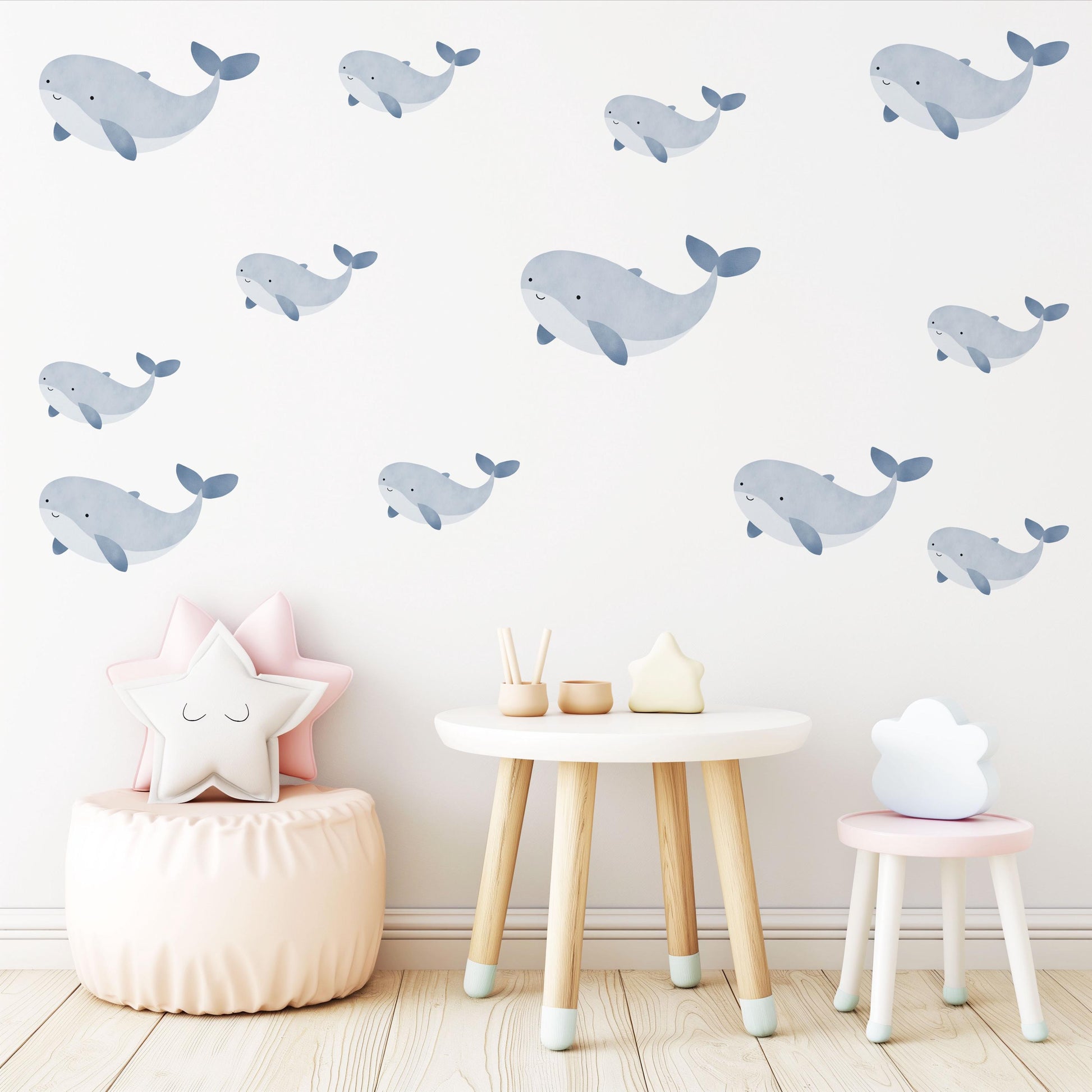 Whale Wall Stickers, Ocean Nursery Decor, Blue Whale Wall Decals, Peel and Stick Boy Nursery Wall Art