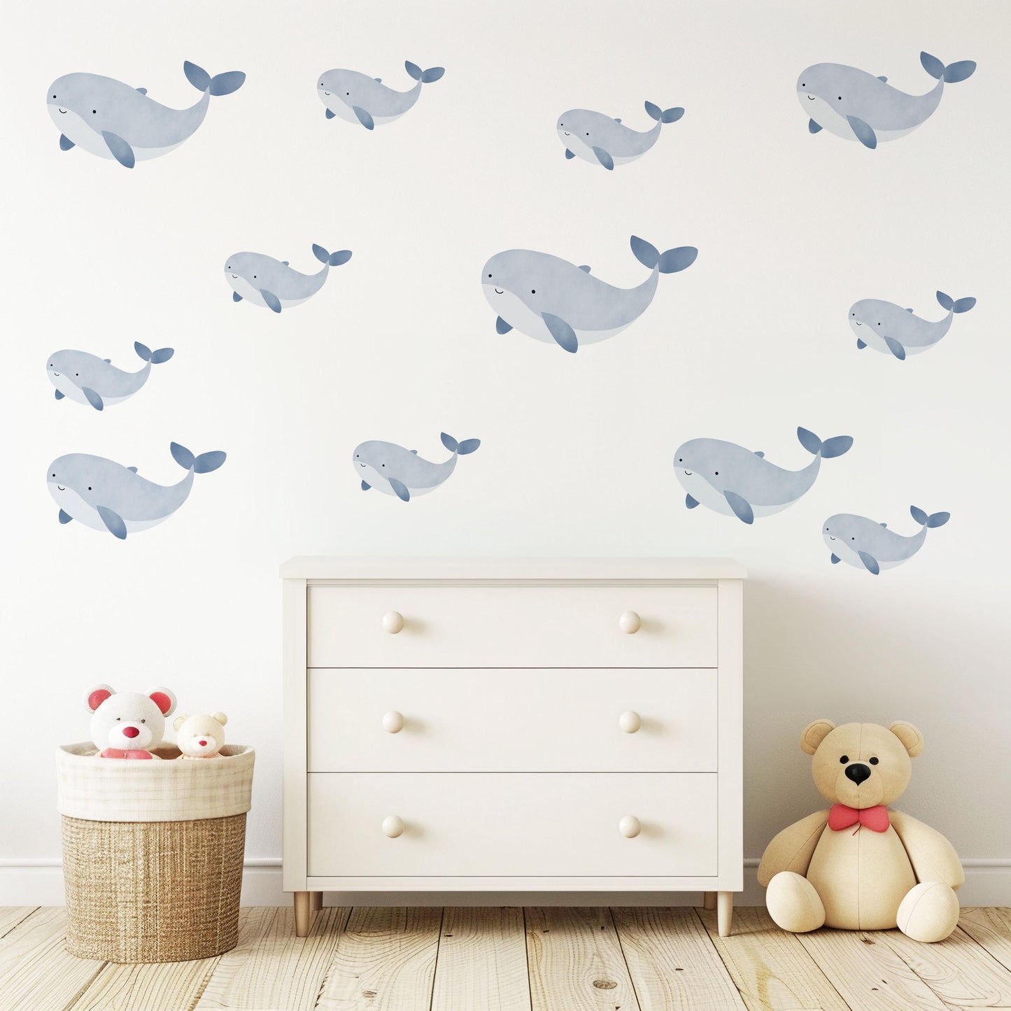 Whale Wall Stickers, Ocean Nursery Decor, Blue Whale Wall Decals, Peel and Stick Boy Nursery Wall Art