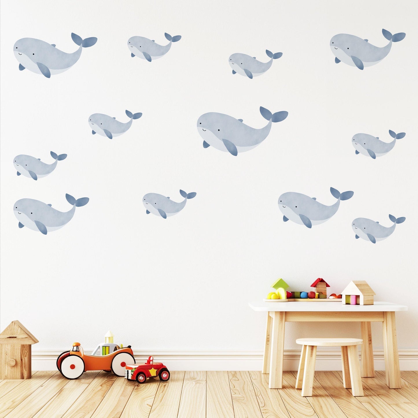 Whale Wall Stickers, Ocean Nursery Decor, Blue Whale Wall Decals, Peel and Stick Boy Nursery Wall Art