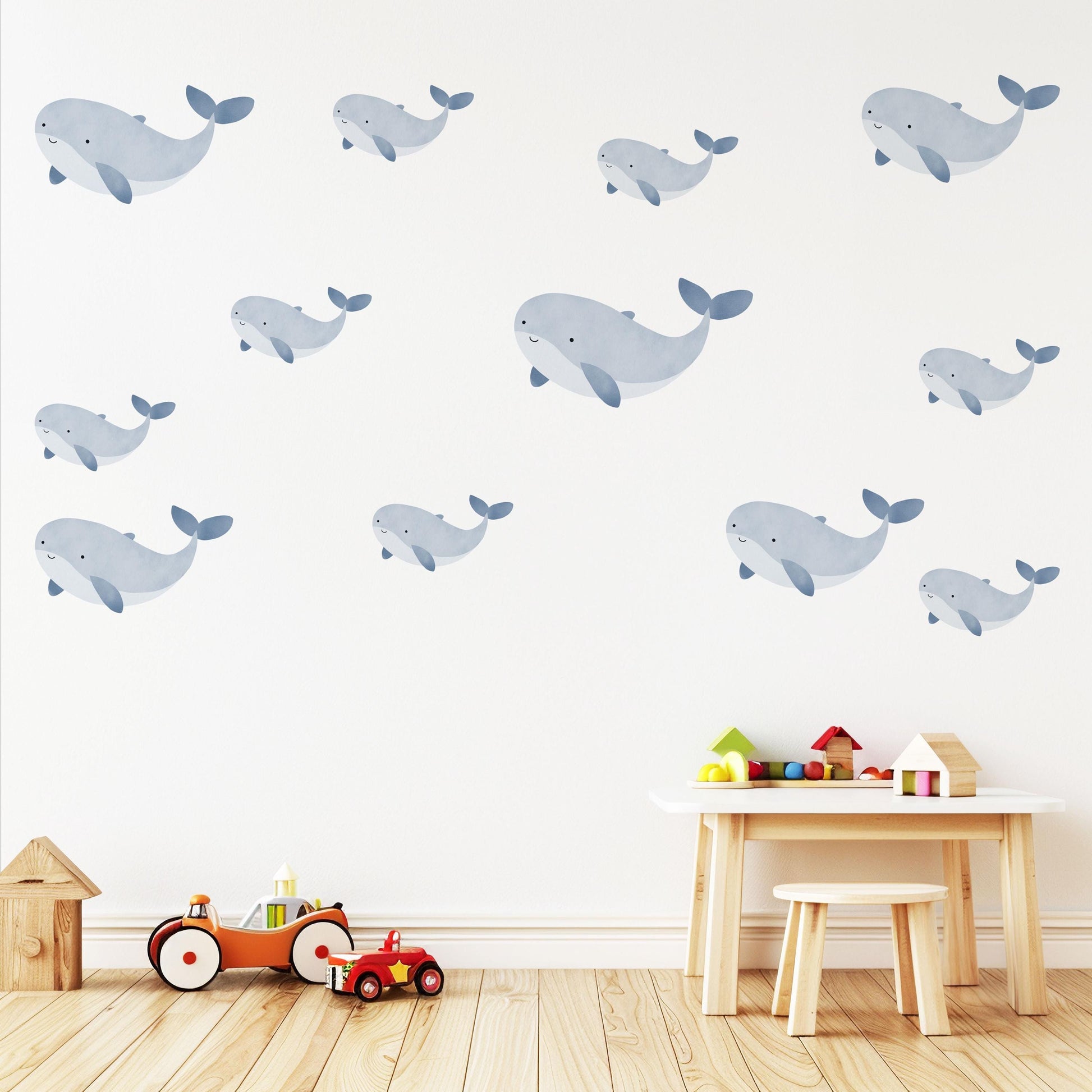 Whale Wall Stickers, Ocean Nursery Decor, Blue Whale Wall Decals, Peel and Stick Boy Nursery Wall Art