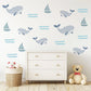 Sailboat Wall Stickers, Nautical Nursery Decor, Whale and Wave Wall Decals, Peel and Stick Boy Nursery Wall Art