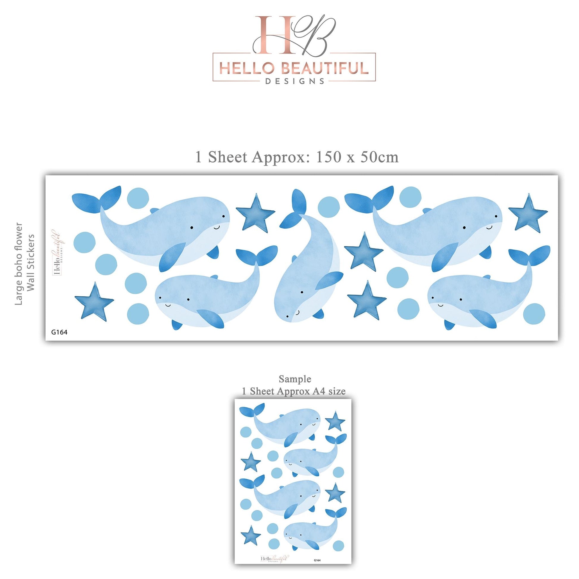 Starry Whale Wall Stickers, Blue Night Sky Nursery Decor, Star Wall Decals, Peel and Stick Boy Nursery Wall Art