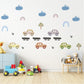 Vintage Car Wall Stickers, Retro Car Nursery Decor, Rainbow and Tree Wall Decals, Peel and Stick Boy Nursery Wall Art