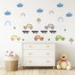 Vintage Car Wall Stickers, Retro Car Nursery Decor, Rainbow and Tree Wall Decals, Peel and Stick Boy Nursery Wall Art