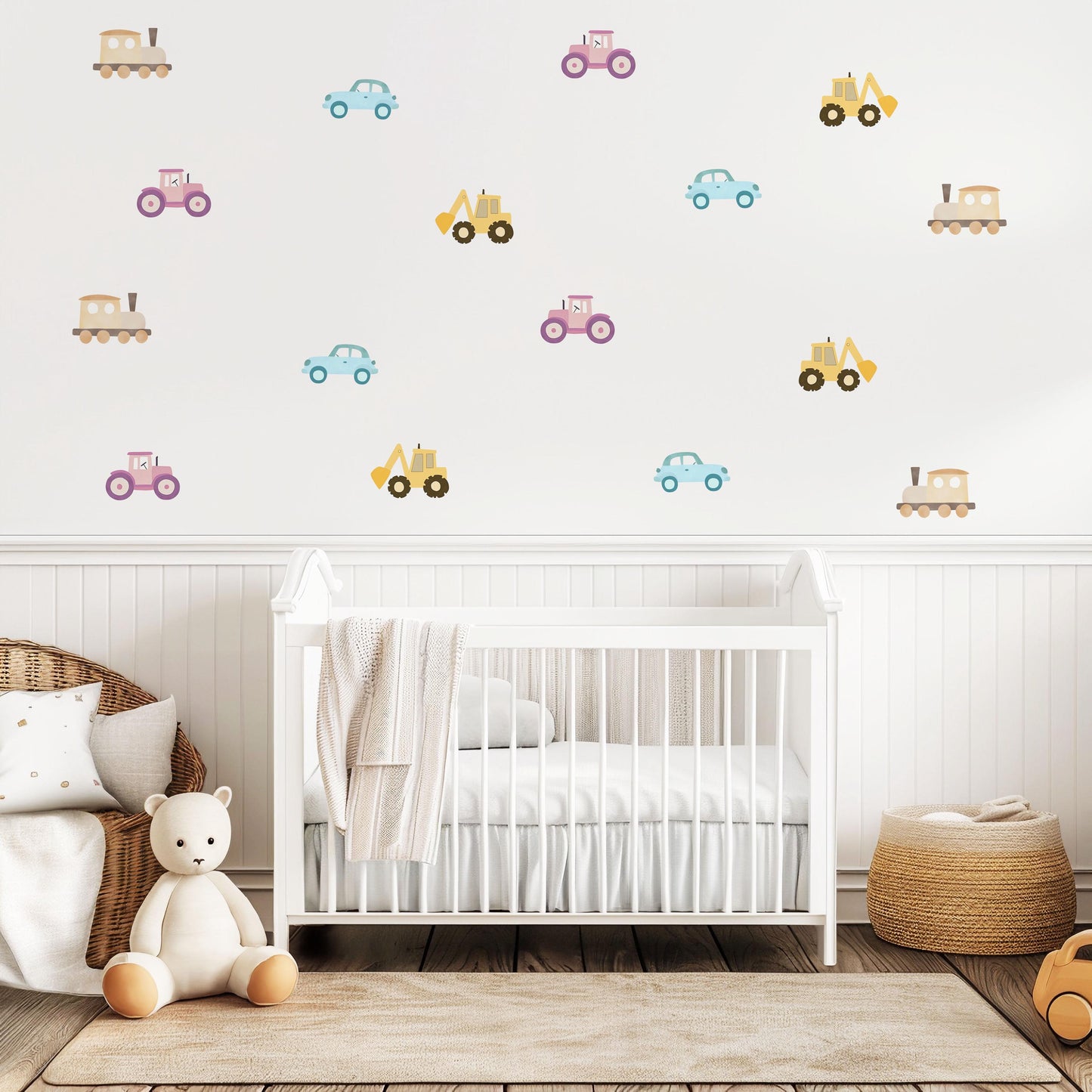 Digger Wall Stickers, Construction Nursery Decor, Tractor Train Car Wall Decals, Peel and Stick Boy Room Wall Art
