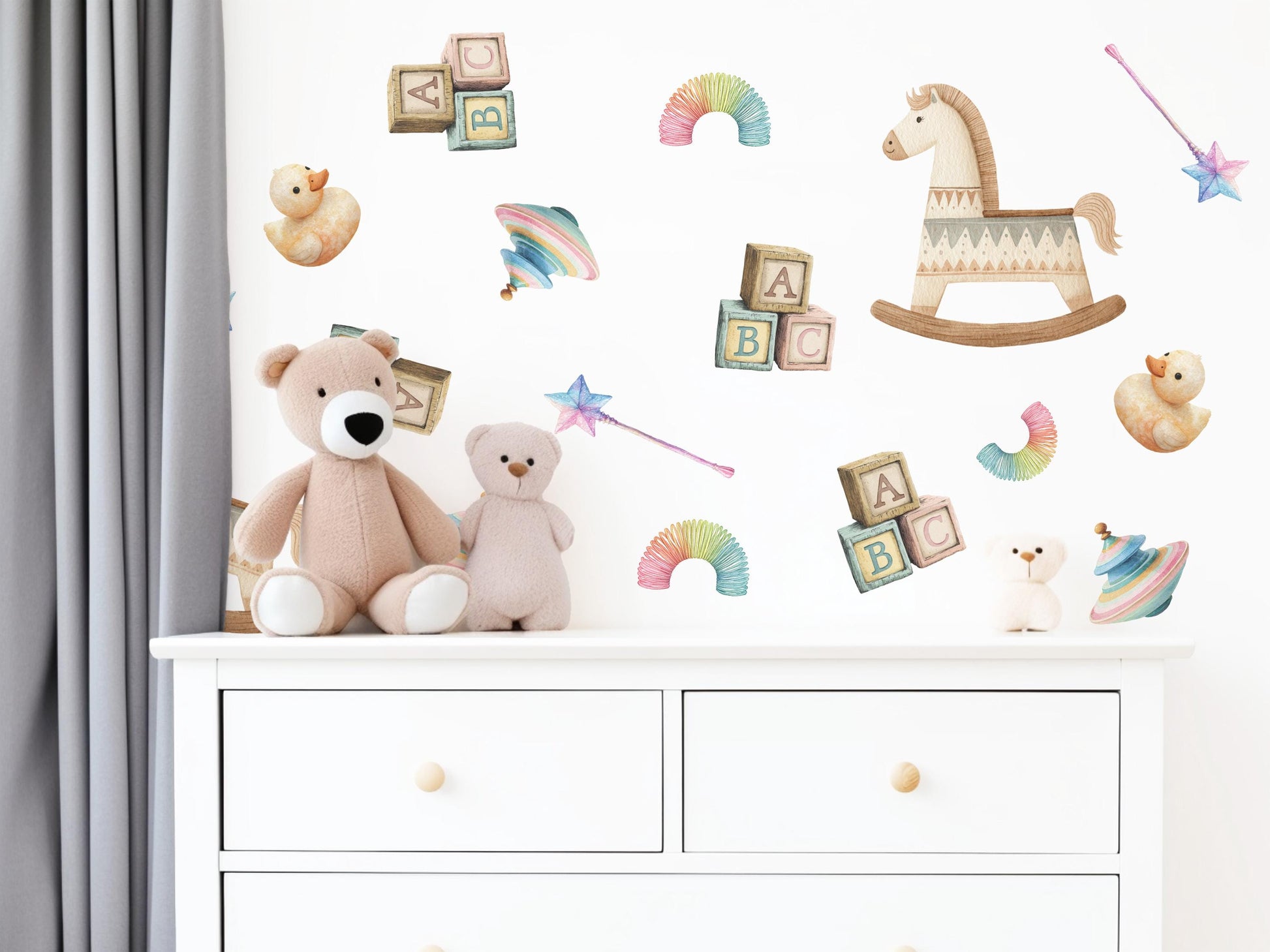 Vintage Toy Wall Stickers, ABC Blocks Nursery Decor, Toy Box Wall Decals, Peel and Stick Nursery Wall Art