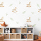 Boho Rocking Horse Wall Stickers, Sage Leaf Nursery Decor, Feather Wall Decals, Peel and Stick Nursery Wall Art