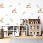 Boho Rocking Horse Wall Stickers, Sage Leaf Nursery Decor, Feather Wall Decals, Peel and Stick Nursery Wall Art
