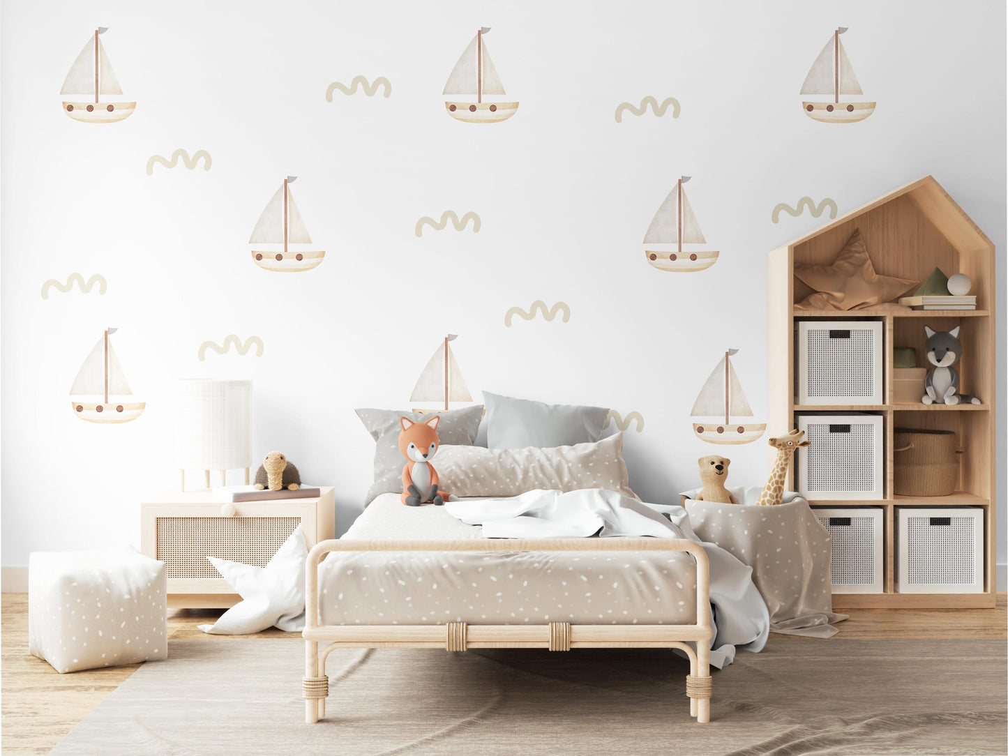 Boat Wall Stickers, Neutral Nursery Decor, Sailboat Nursery Wall Decals, Nautical Kids Room Decor, Peel and Stick Boho Wall Art