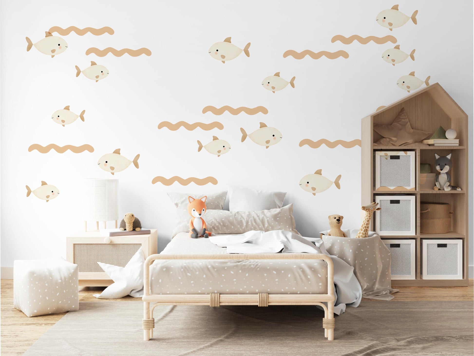 Fish Wall Stickers, Neutral Nursery Decor, Under the Sea Wall Decals, Ocean Kids Room Decor, Peel and Stick Boho Nursery Wall Art